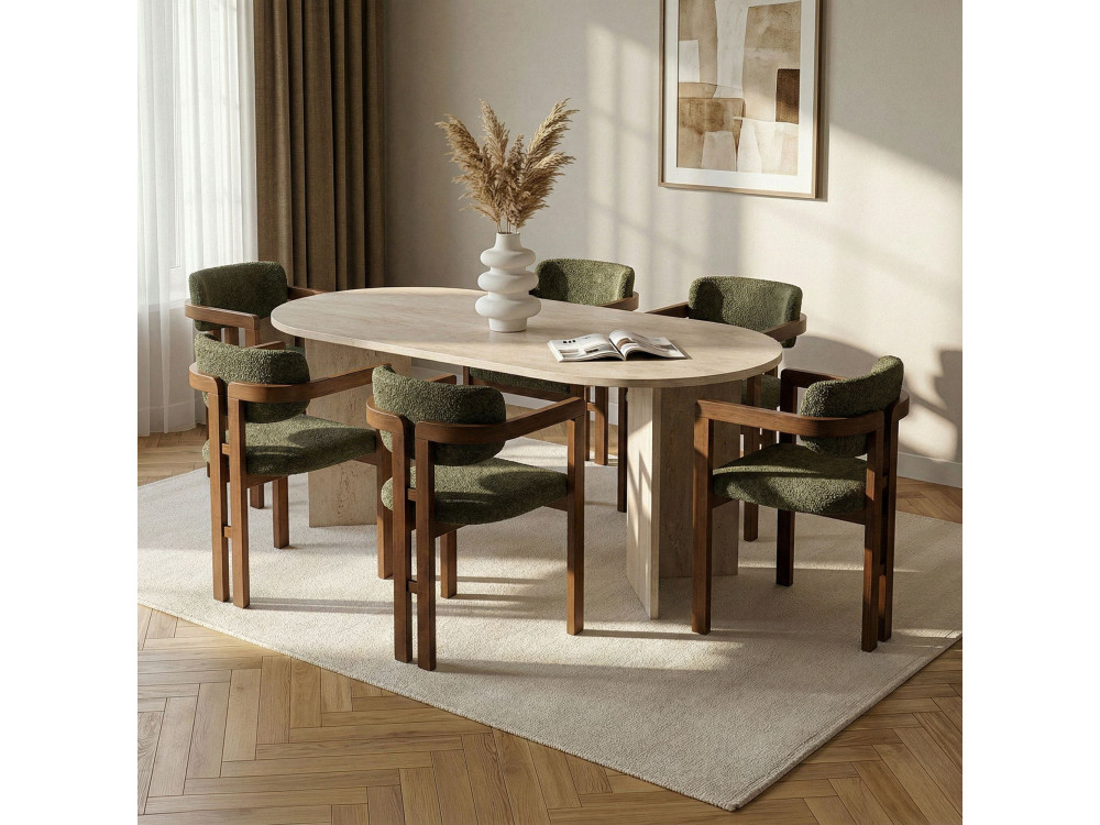 Ensemble table à manger et chaises (7 Pièces) en bois "Meridia 6" - 180 x 75 x 90 cm - Vert