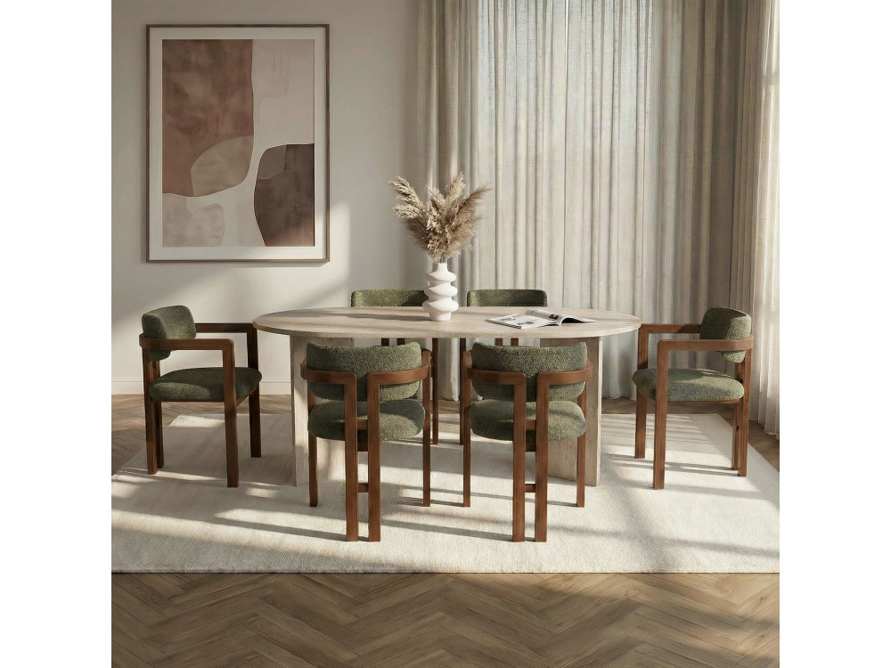 Ensemble table à manger et chaises (7 Pièces) en bois "Meridia 6" - 180 x 75 x 90 cm - Vert