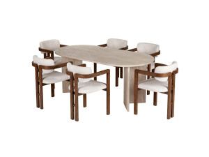 Ensemble table à manger et chaises (7 Pièces) en bois "Meridia 6" - 180 x 90 x 75 cm - Blanc