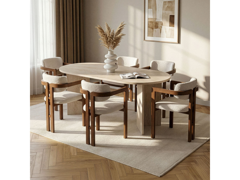 Ensemble table à manger et chaises (7 Pièces) en bois "Meridia 6" - 180 x 90 x 75 cm - Blanc