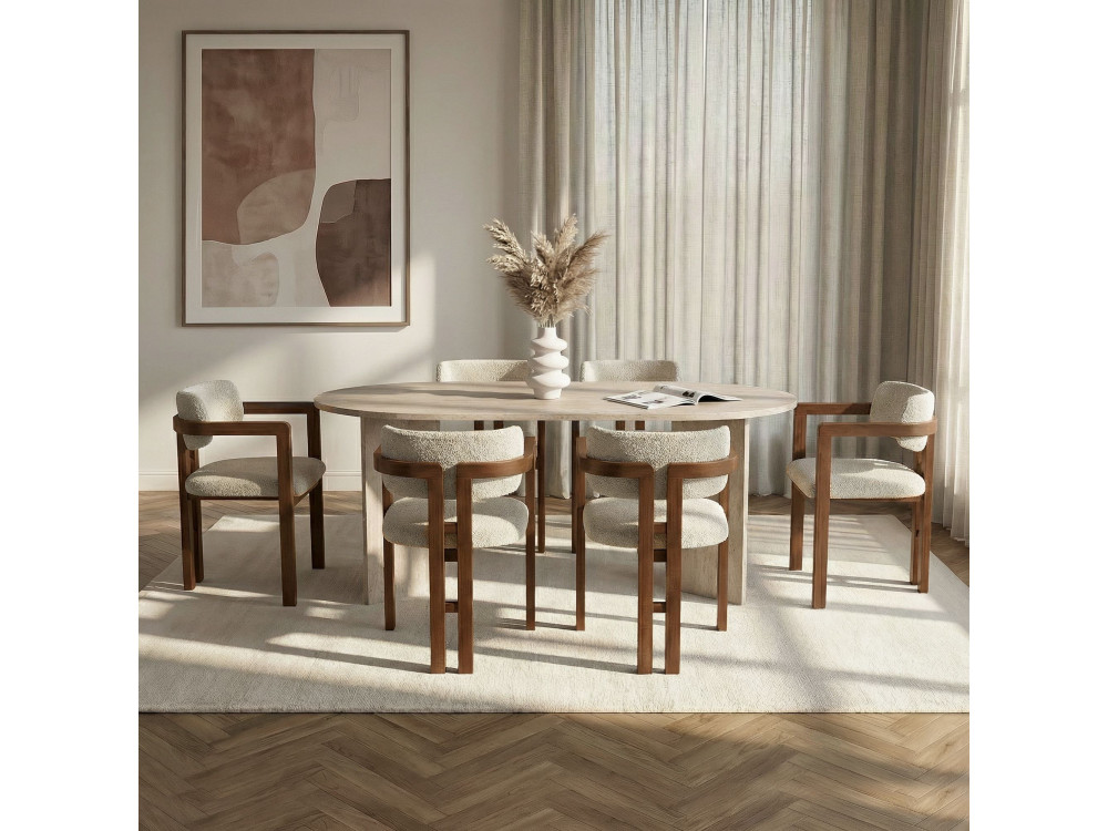 Ensemble table à manger et chaises (7 Pièces) en bois "Meridia 6" - 180 x 90 x 75 cm - Blanc