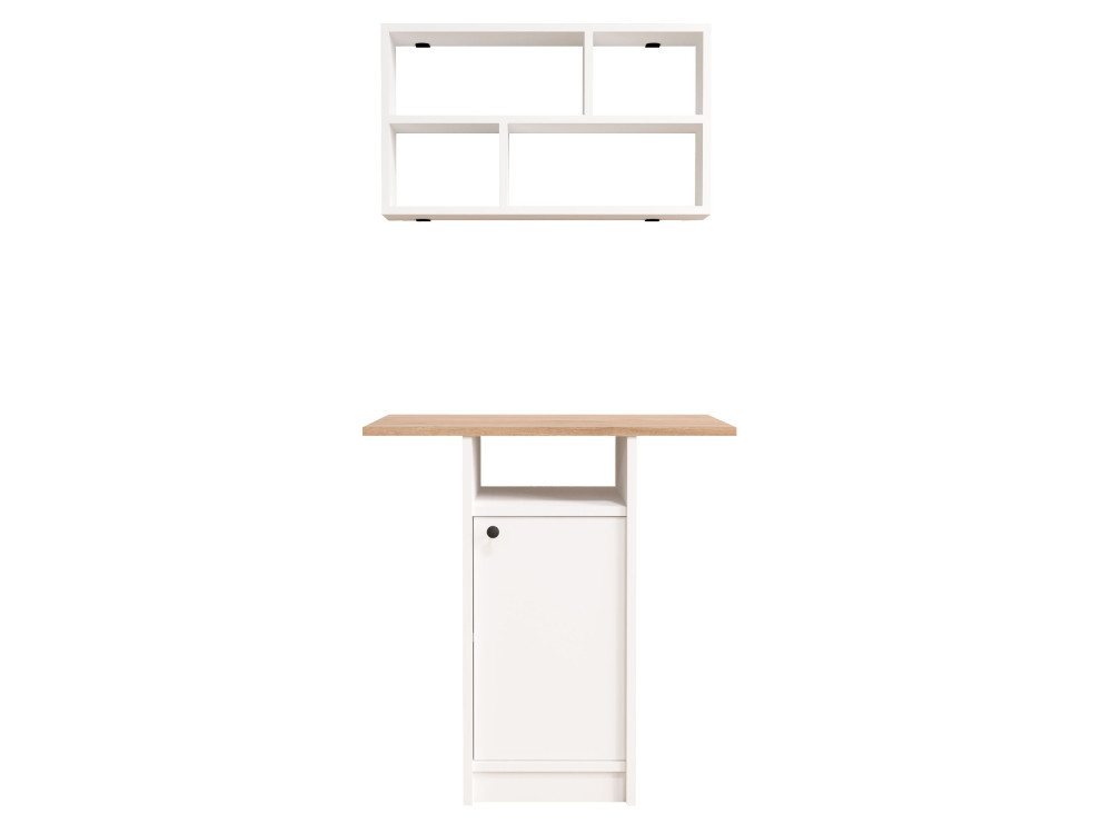 Ensemble table à manger et étagère murale (2 Pièces) en bois "Nord" - 72 x 44 x 74 cm - Blanc