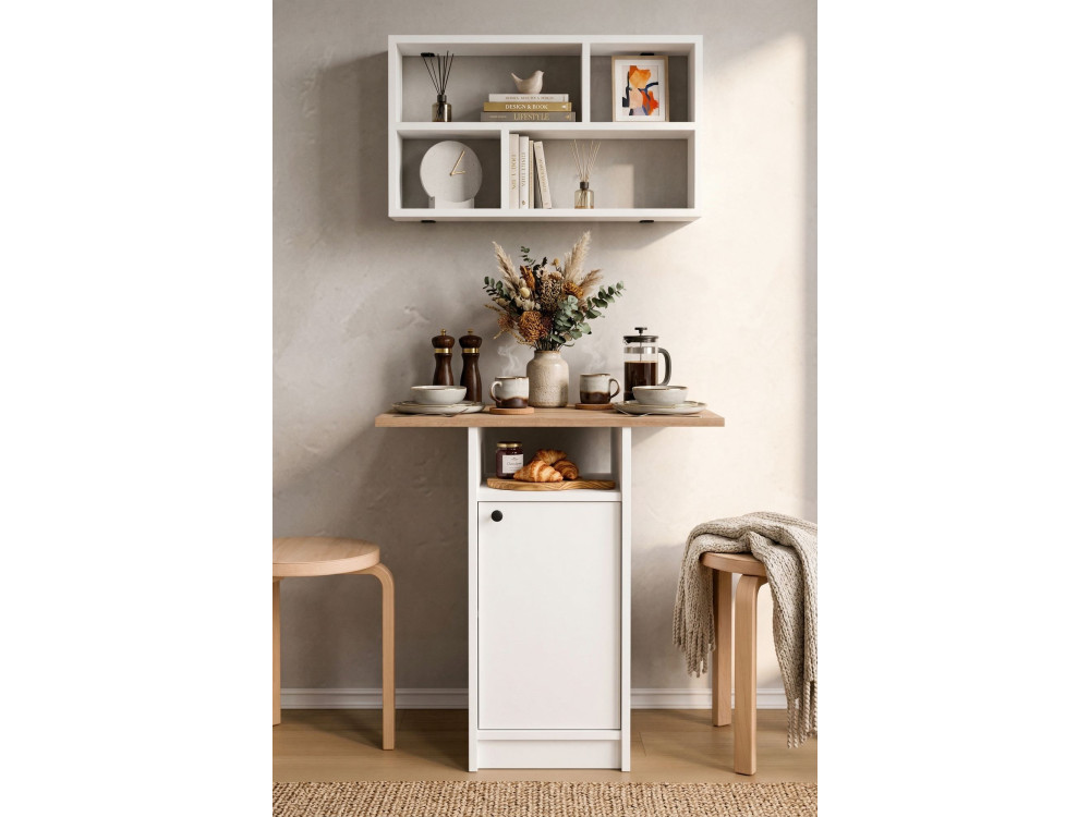Ensemble table à manger et étagère murale (2 Pièces) en bois "Nord" - 72 x 44 x 74 cm - Blanc