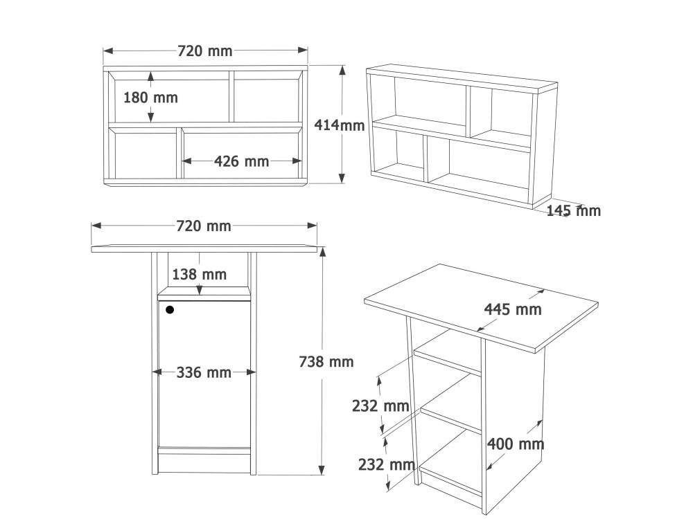 Ensemble table à manger et étagère murale (2 Pièces) en bois "Nord" - 72 x 44 x 74 cm - Blanc