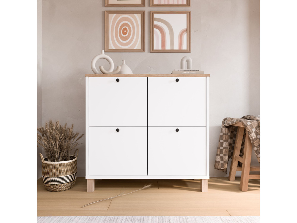 Meuble à chaussures en bois "Nord" - 90 x 35 x 85 cm - Blanc