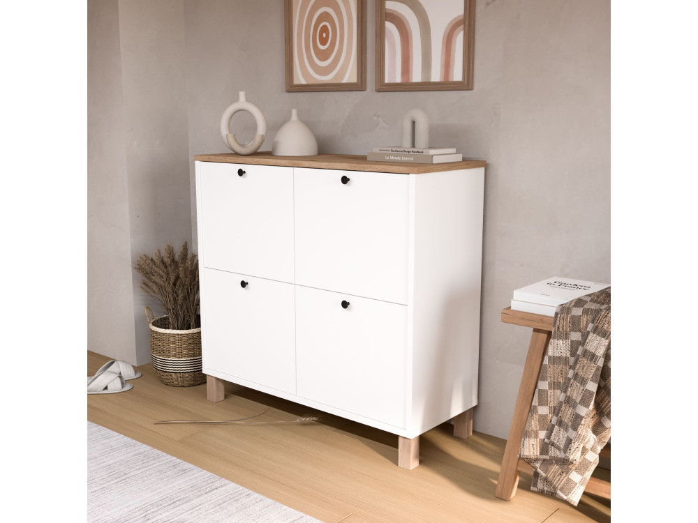 Meuble à chaussures en bois "Nord" - 90 x 35 x 85 cm - Blanc