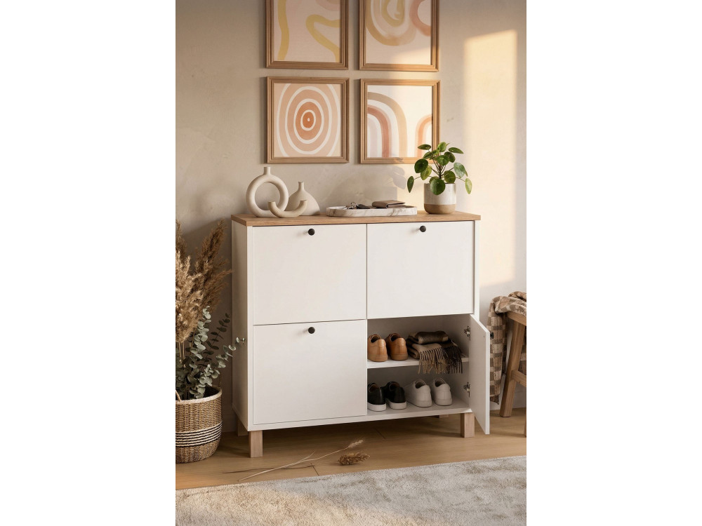 Meuble à chaussures en bois "Nord" - 90 x 35 x 85 cm - Blanc