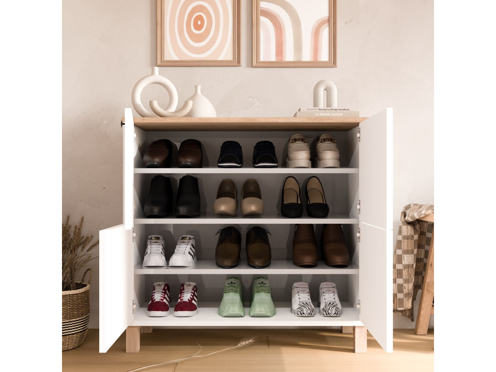 Meuble à chaussures en bois "Nord" - 90 x 35 x 85 cm - Blanc