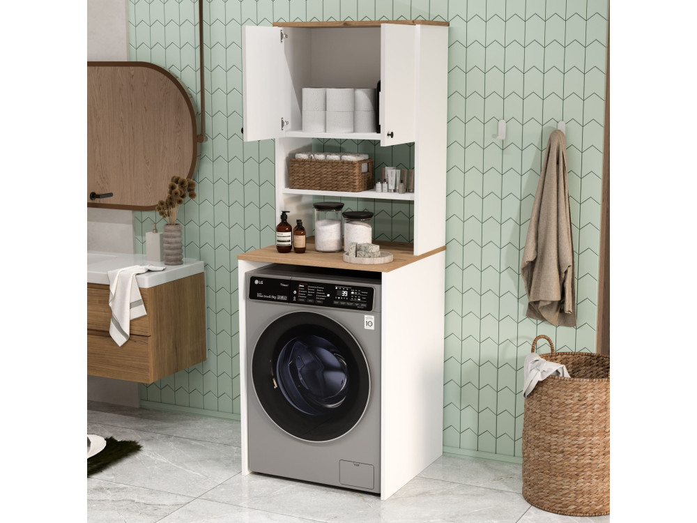 Meuble lave-linge en bois "Nord" - 66 x 60 x 183 cm - Blanc