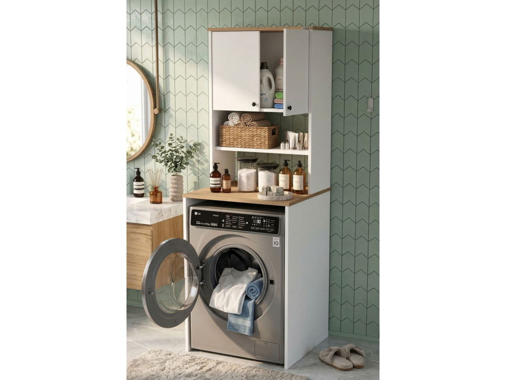 Meuble lave-linge en bois "Nord" - 66 x 60 x 183 cm - Blanc
