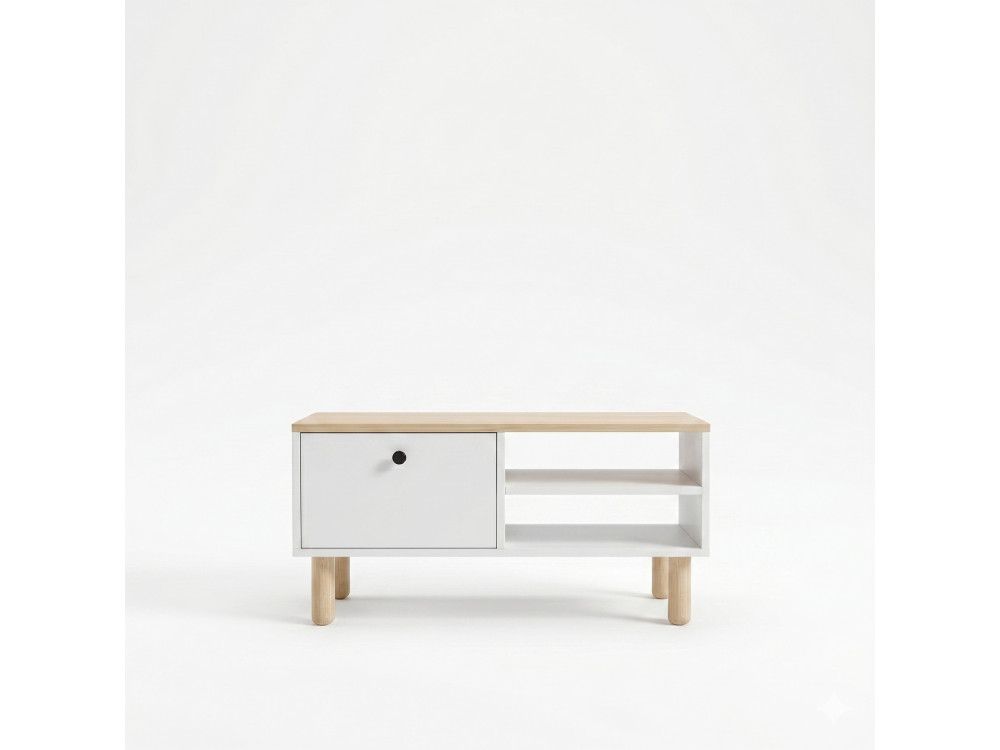 Table Basse en bois " Aris " - 90 x 38,8 x 60 cm - Chêne Saphir / Blanc
