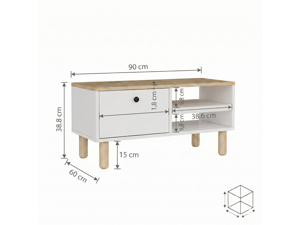 Table Basse en bois " Aris " - 90 x 38,8 x 60 cm - Chêne Saphir / Blanc