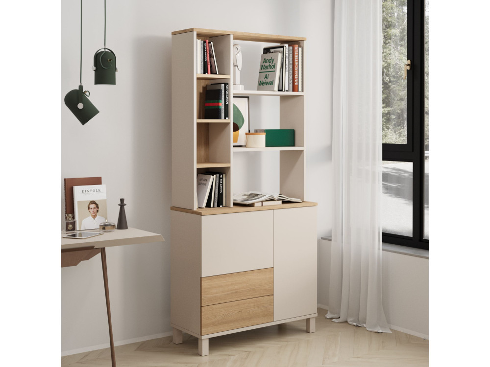Bibliothèque en bois "Mood" - 85 x 35 x 188 cm - Beige