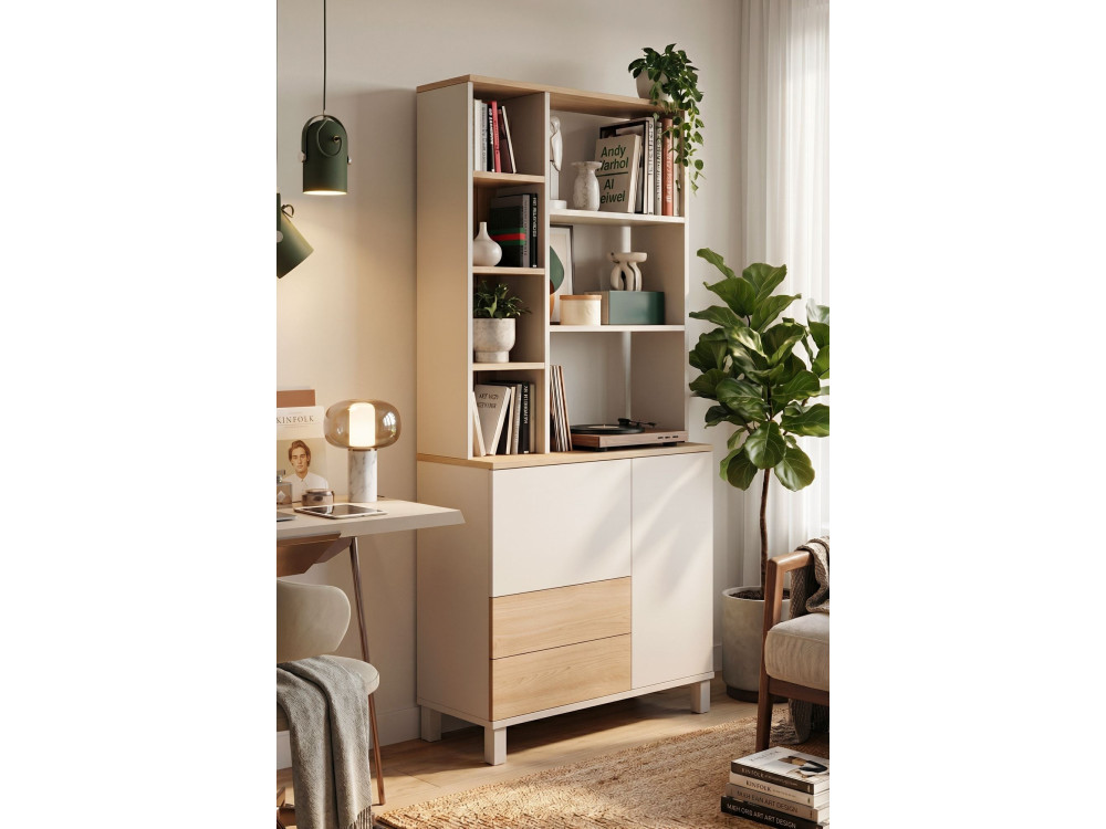 Bibliothèque en bois "Mood" - 85 x 35 x 188 cm - Beige