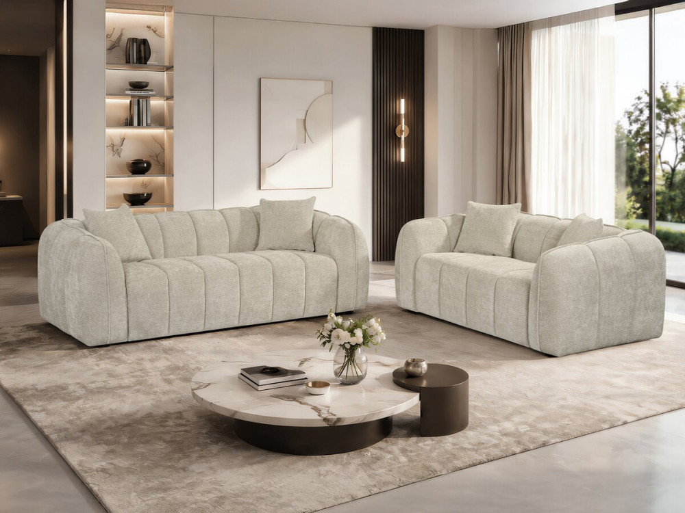 Canapé droit style bubble en tissu "Wagram" - 2 places - Beige