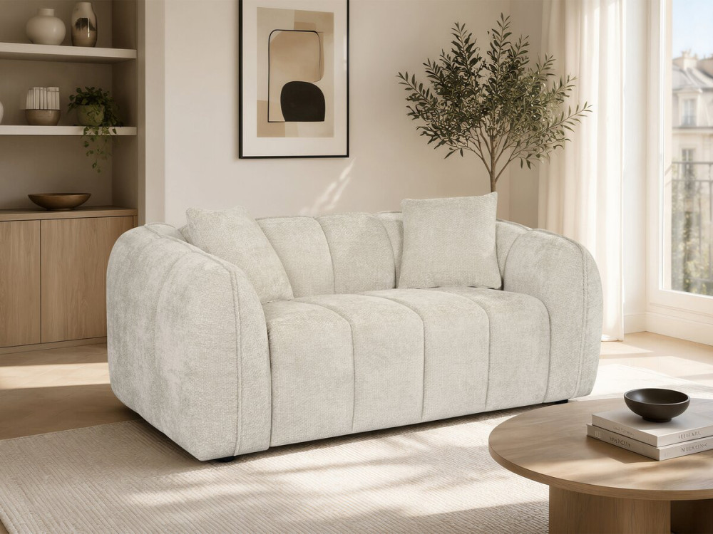 Canapé droit style bubble en tissu "Wagram" - 2 places - Beige