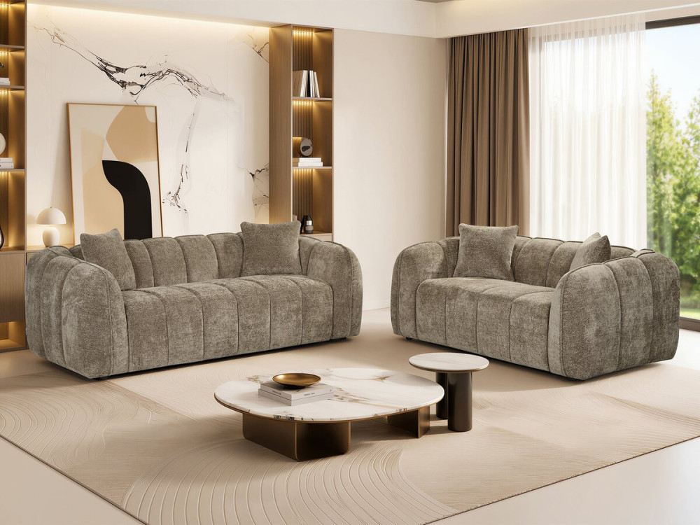Canapé droit style bubble en tissu "Wagram" - 2 places - Marron