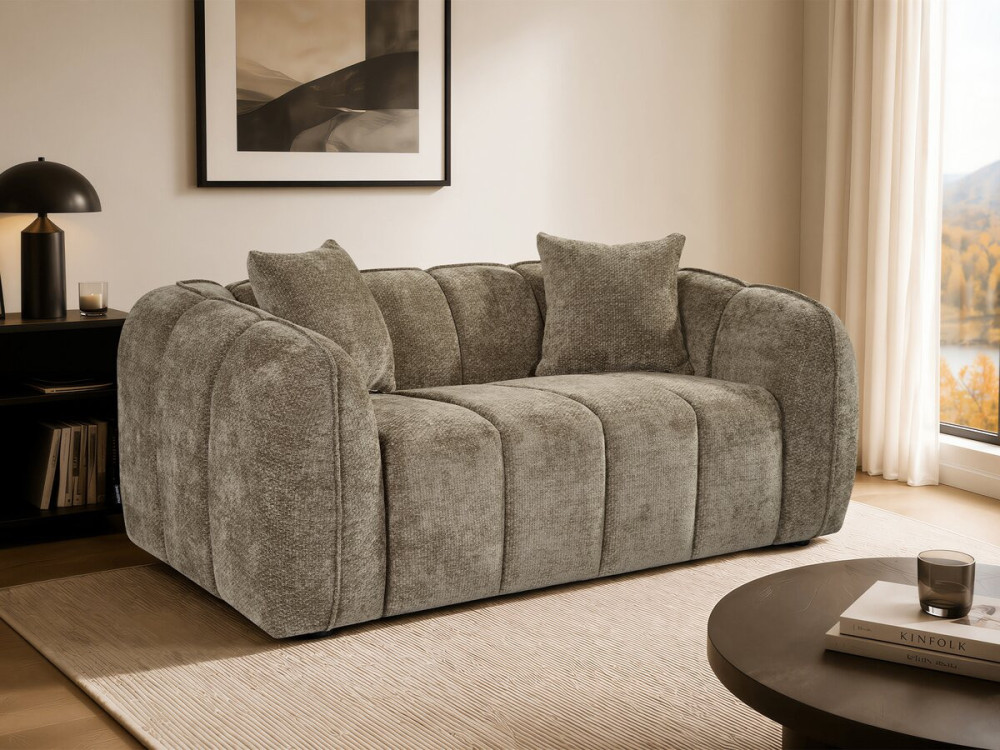 Canapé droit style bubble en tissu "Wagram" - 2 places - Marron
