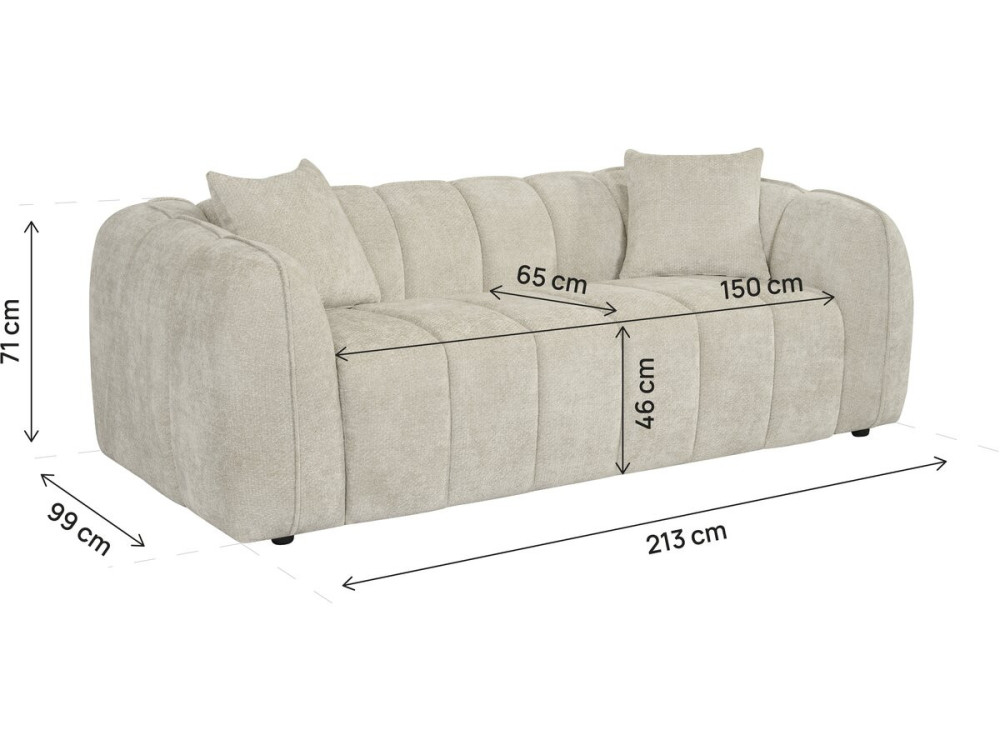 Canapé droit style bubble en tissu "Wagram" - 3 places - Beige
