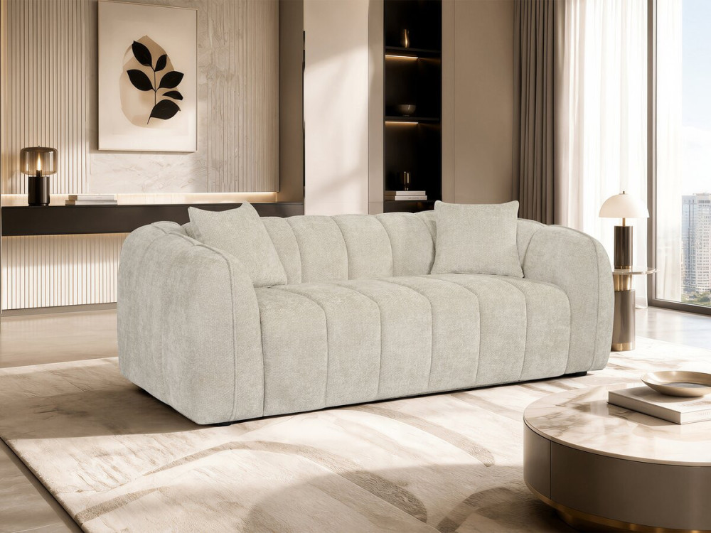 Canapé droit style bubble en tissu "Wagram" - 3 places - Beige