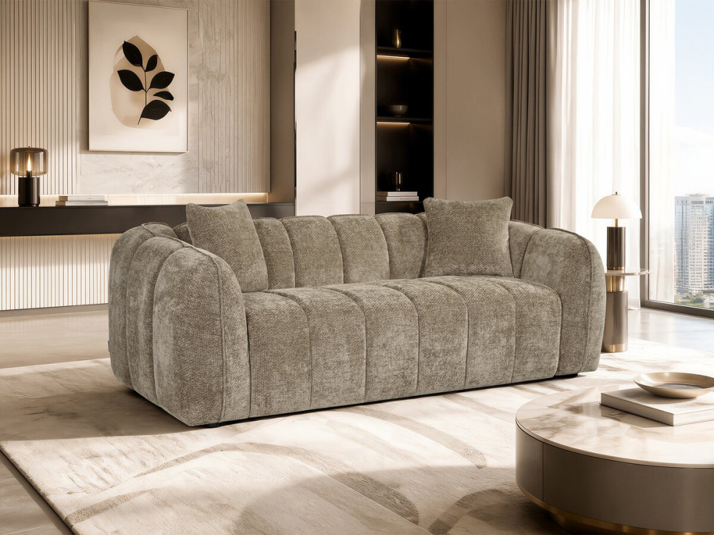 Canapé droit style bubble en tissu "Wagram" - 3 places - Marron
