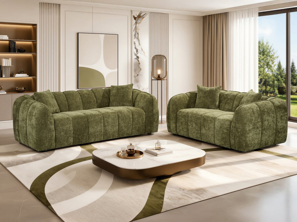Canapé droit style bubble en tissu "Wagram" - 3 places - Vert