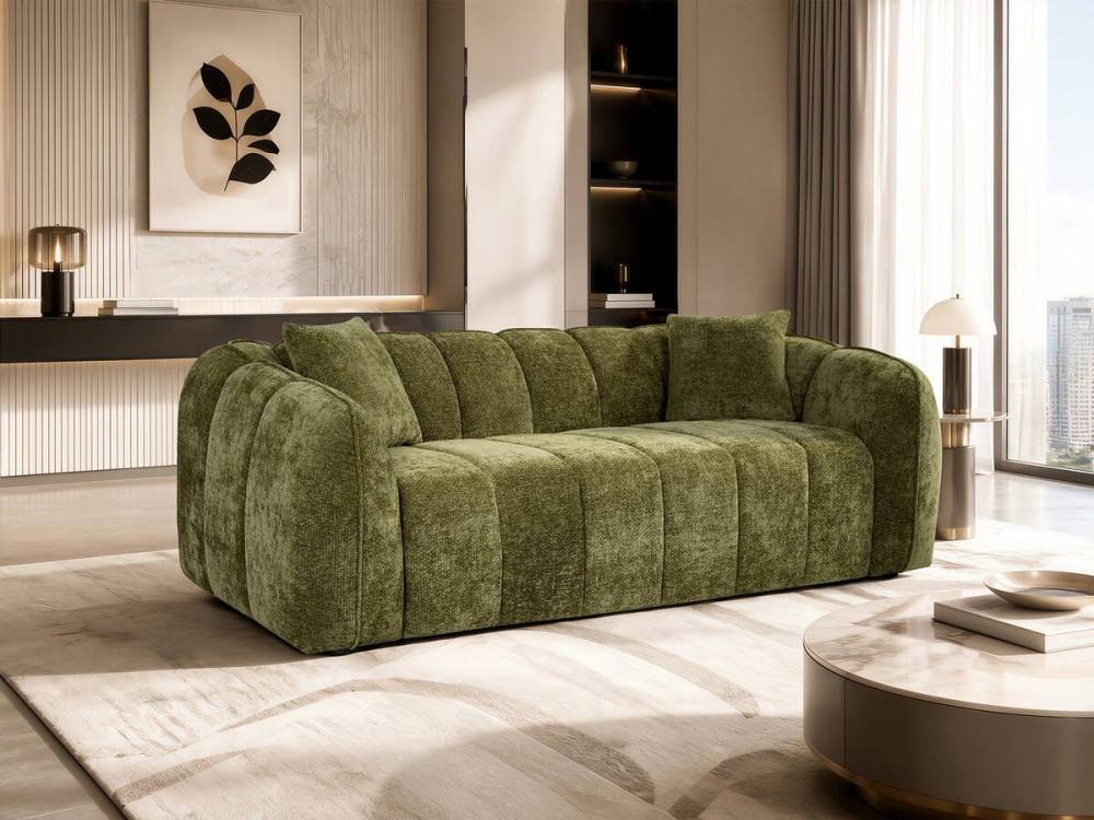 Canapé droit style bubble en tissu "Wagram" - 3 places - Vert