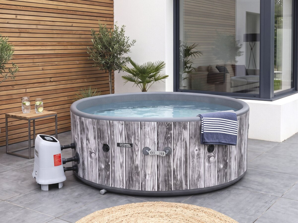 Spa gonflable semi rigide effet bois en PVC "Antibes" - 6 places - Gris