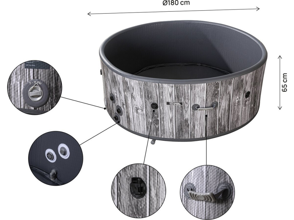 Spa gonflable semi rigide effet bois en PVC "Antibes" - 6 places - Gris