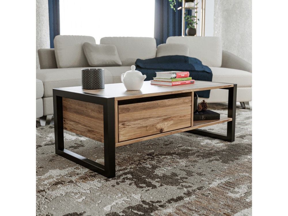 Table basse en bois "Haldizen" - 105 x 55 x 40 cm - Marron