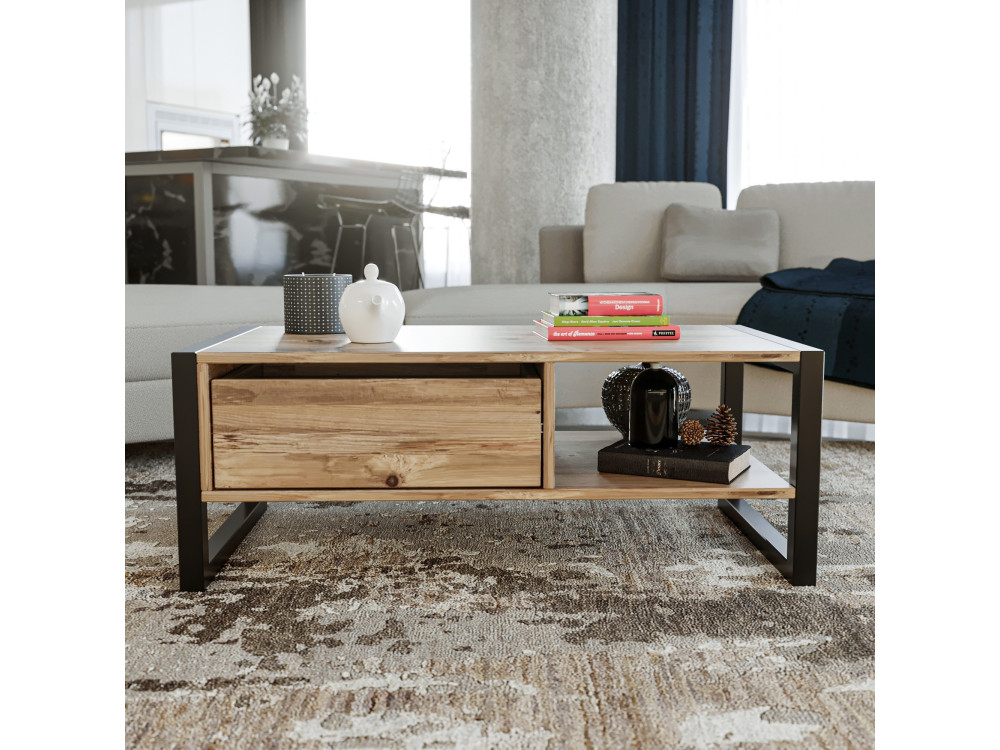 Table basse en bois "Haldizen" - 105 x 55 x 40 cm - Marron
