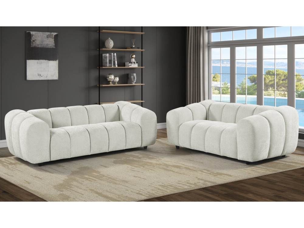 Canapé droit style bubble en tissu "Courcelles" - 2 places - Beige