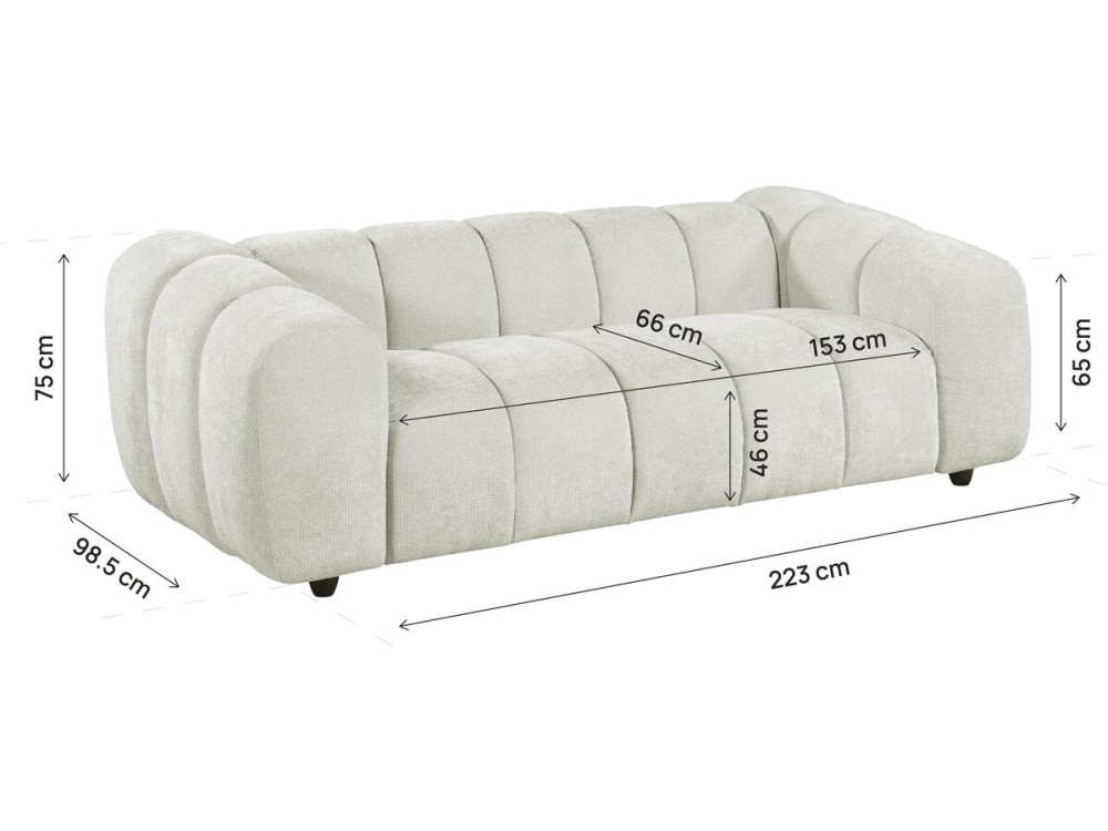 Canapé droit style bubble en tissu "Courcelles" - 3 places - Beige