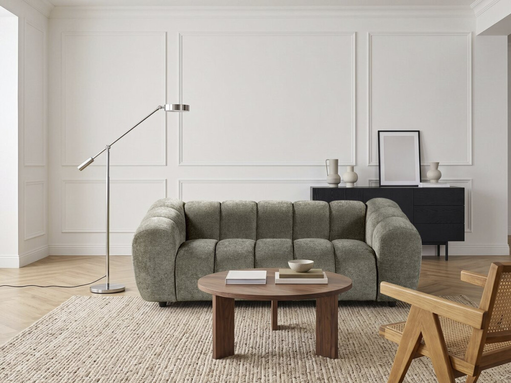 Canapé droit style bubble en tissu "Courcelles" - 3 places - Marron