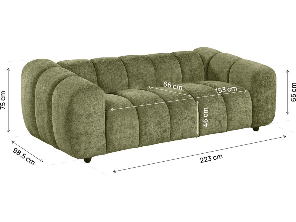 Canapé droit style bubble en tissu "Courcelles" - 3 places - Vert