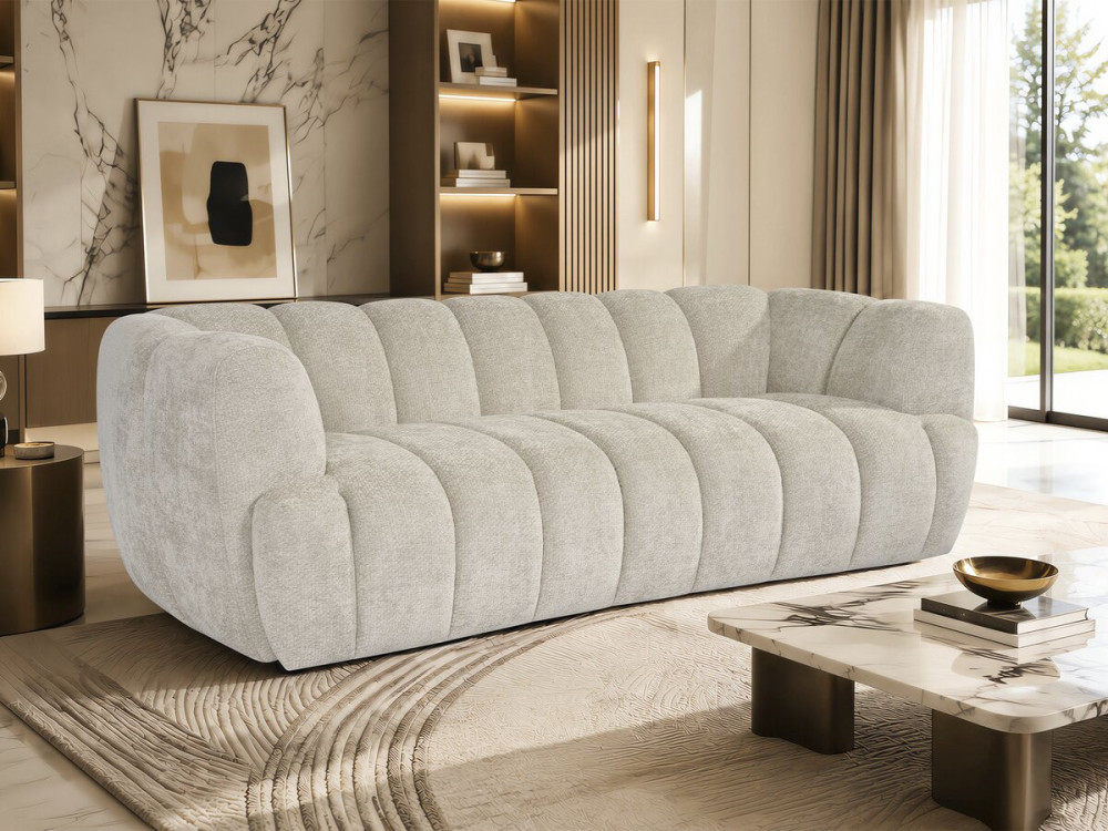 Canapé droit style bubble en tissu "Malakoff" - 3 places - Beige