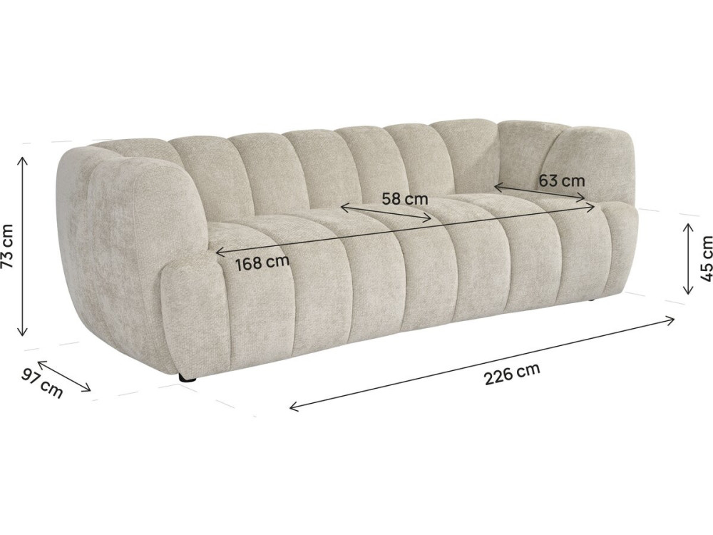 Canapé droit style bubble en tissu "Malakoff" - 3 places - Beige