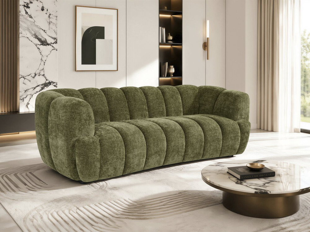 Canapé droit style bubble en tissu "Malakoff" - 3 places - Vert