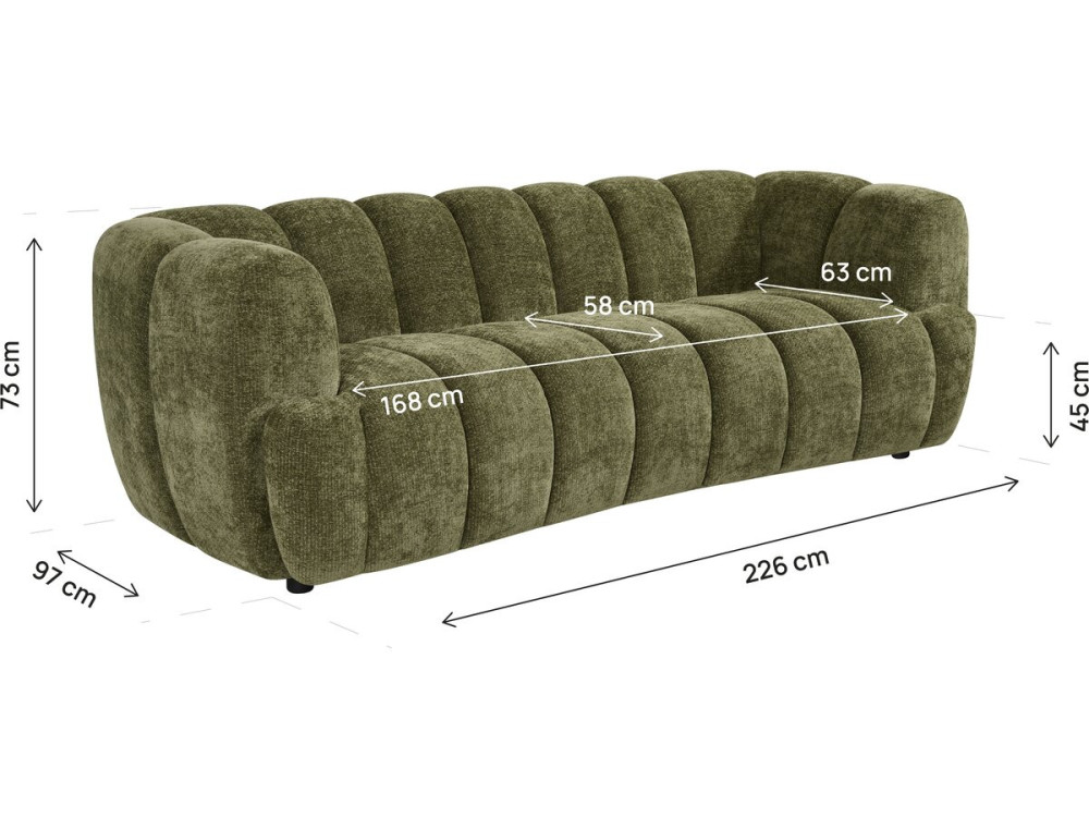 Canapé droit style bubble en tissu "Malakoff" - 3 places - Vert