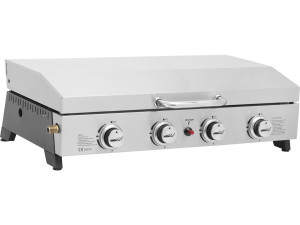 Plancha à gaz en inox avec 4 bruleurs et couvercle "Fasto" - 10 kw - Gris
