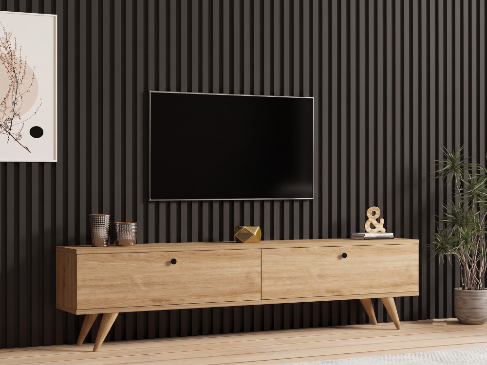 Meuble TV en bois " Paris " - 160 x 25 x 40 cm - Chêne Saphir