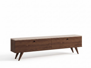 Meuble TV en bois " Paris " - 160 x 25 x 40 cm - Noyer / Travertin