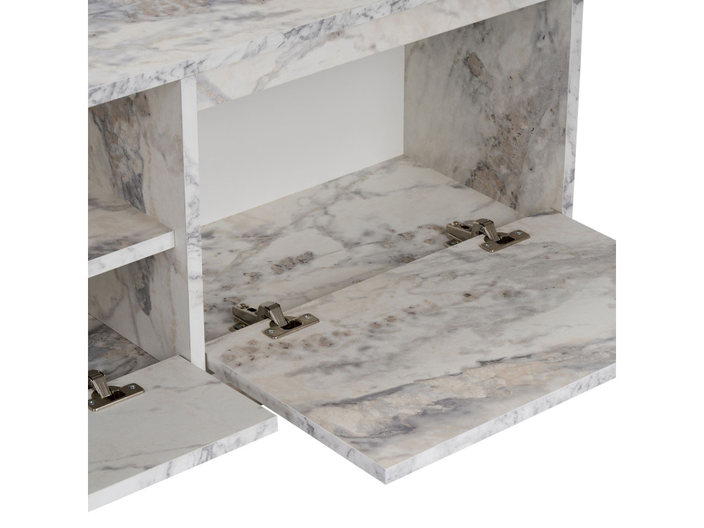 Meuble TV en bois " Vanguard " - 160 x 30 x 42 cm - Marbre Freesia