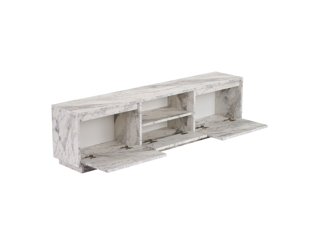 Meuble TV en bois " Vanguard " - 160 x 30 x 42 cm - Marbre Freesia