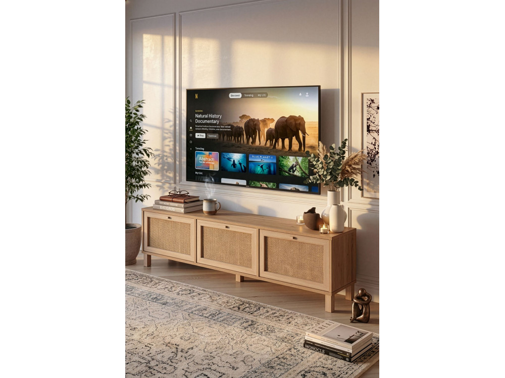 Meuble TV en bois " Dune " - 180 x 45,6 x 32 cm - Chêne