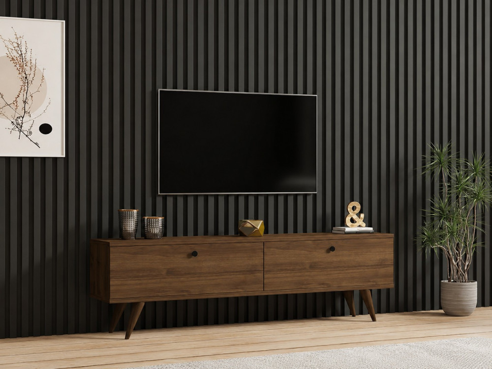 Meuble TV en bois " Paris 140 " - 140 x 40 x 25 cm - Noyer