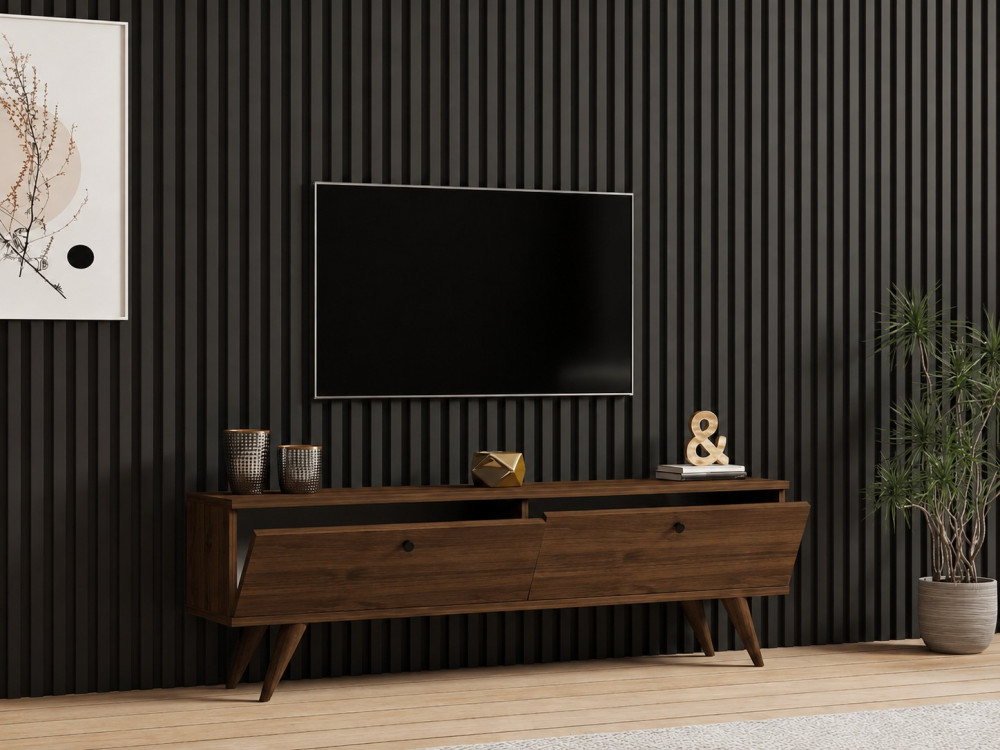 Meuble TV en bois " Paris 140 " - 140 x 40 x 25 cm - Noyer
