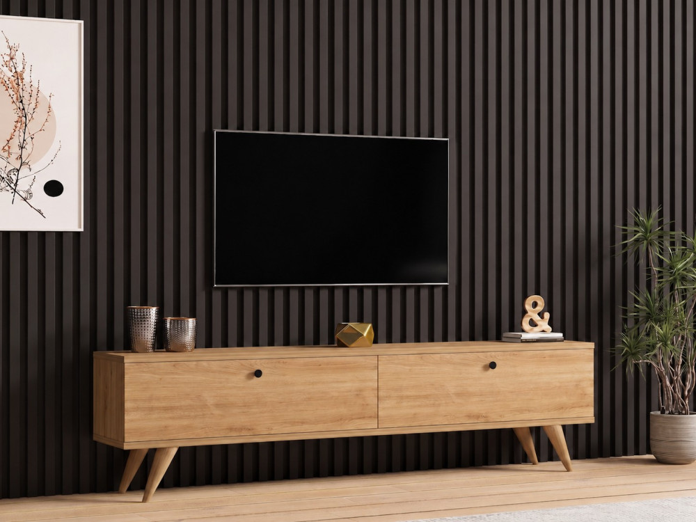 Meuble TV en bois " Paris 140 " - 140 x 40 x 25 cm - Chêne Saphir