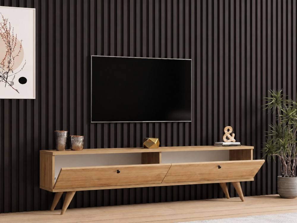 Meuble TV en bois " Paris 140 " - 140 x 40 x 25 cm - Chêne Saphir