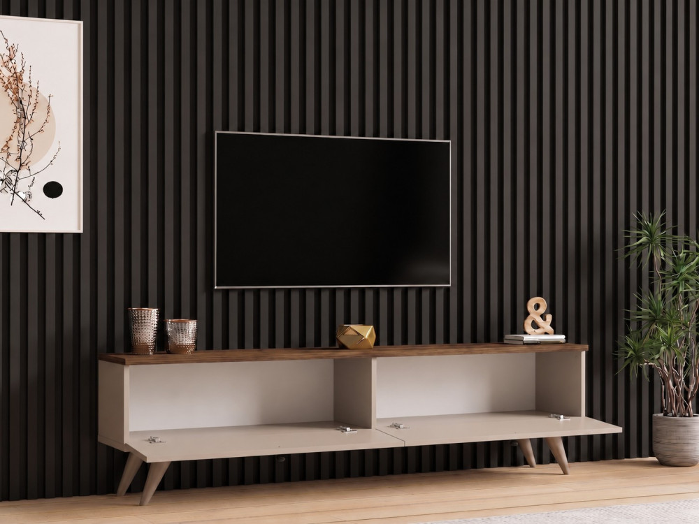 Meuble TV en bois " Paris 140 " - 140 x 40 x 25 cm - Noyer / Cachemire